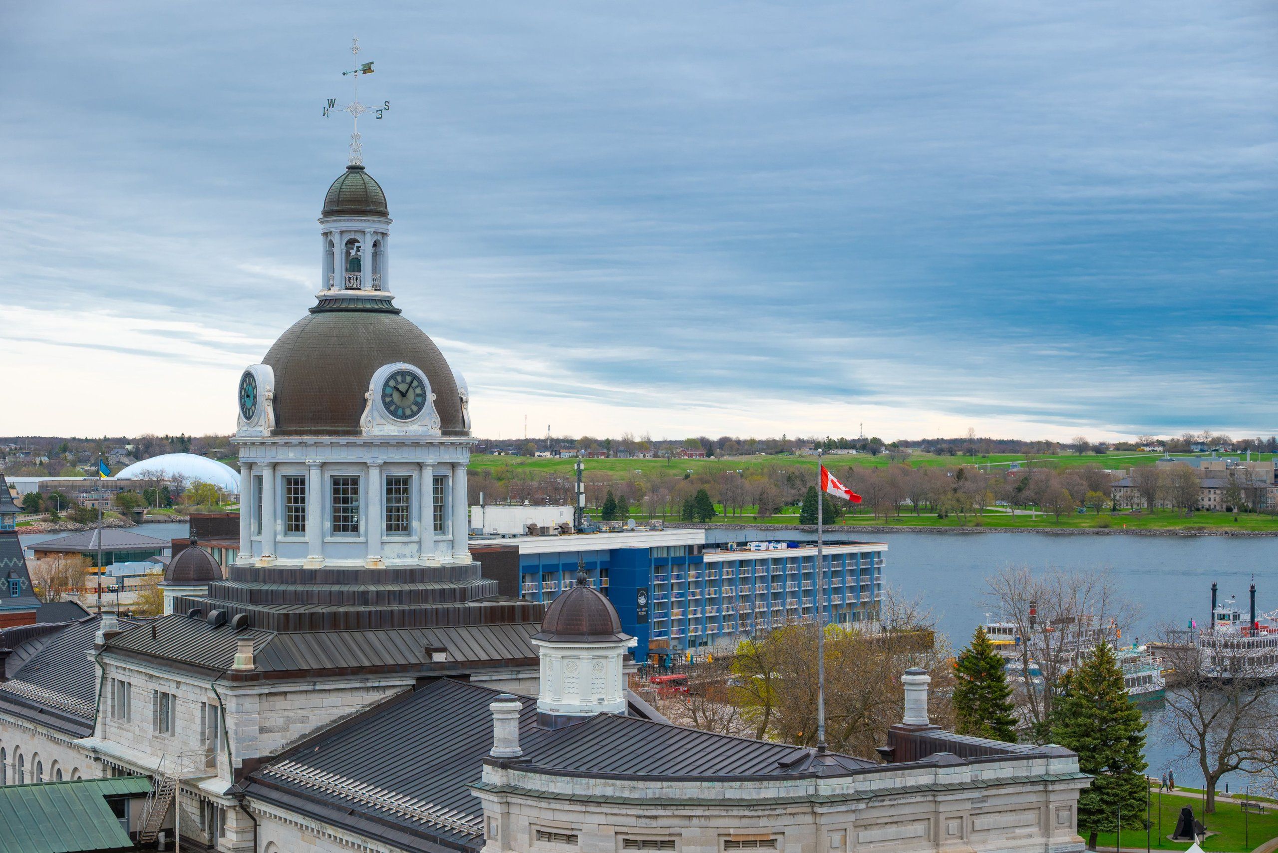 Kingston City Hall and waterfront on Lake Ontario