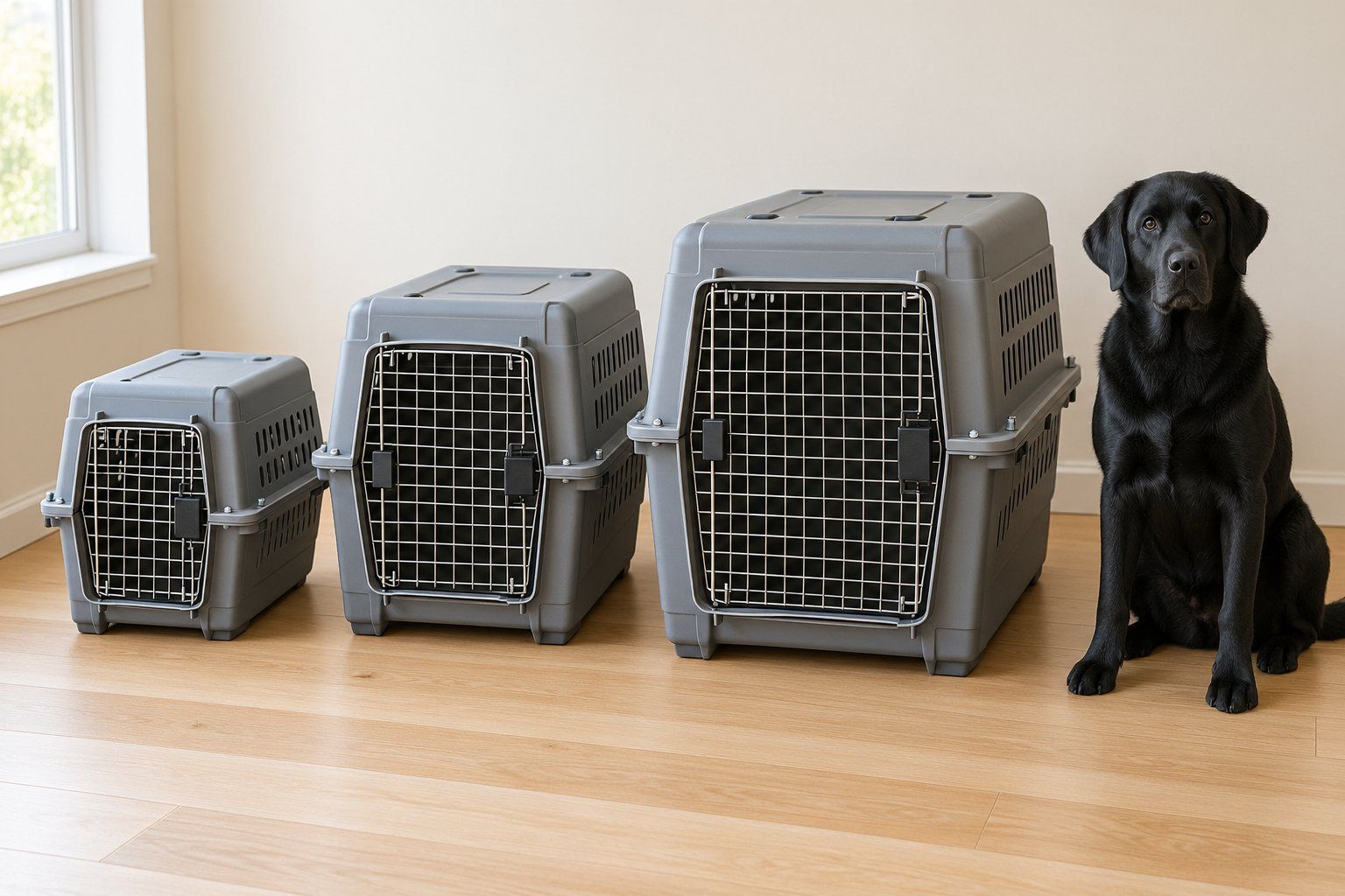 Hard plastic airline crates in different sizes